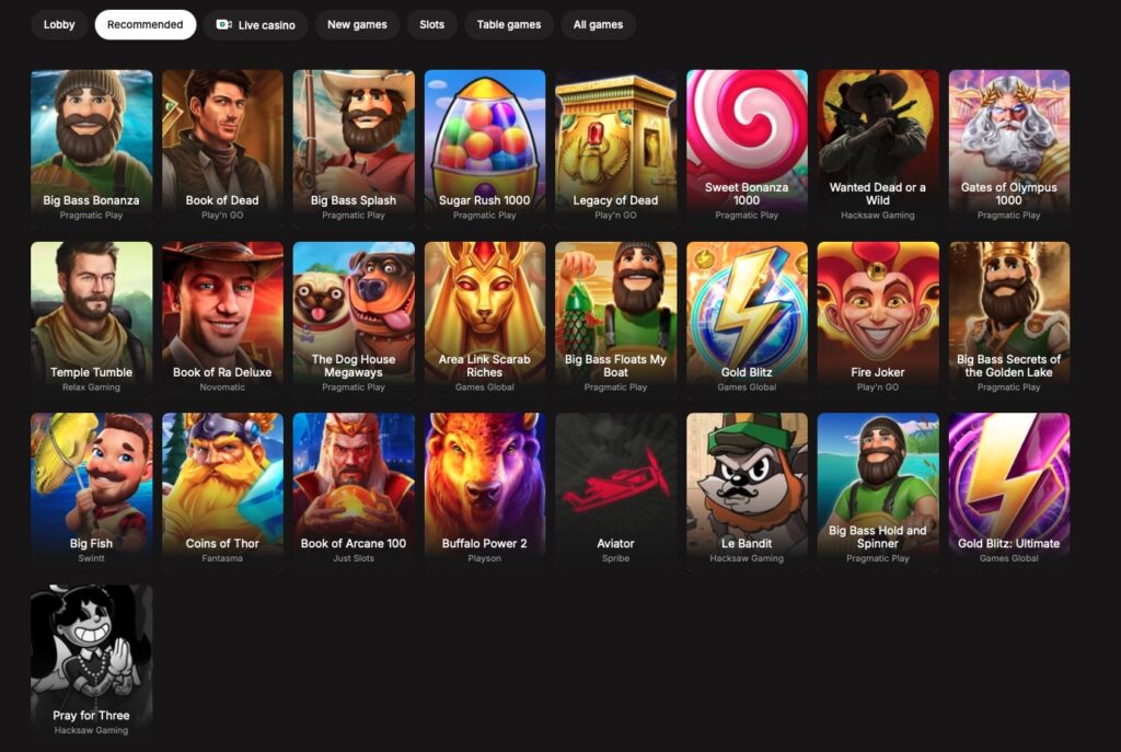 huge games library at leading credit card casino